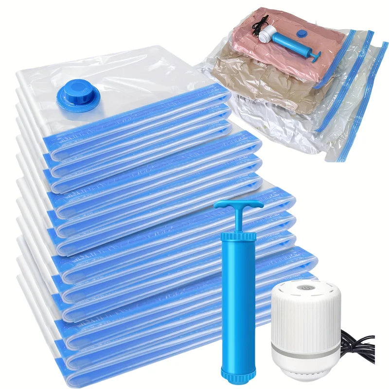 Silmagui Space™ | Kit Premium de 12 Bolsas al Vacío con Bomba Eléctrica y Manual