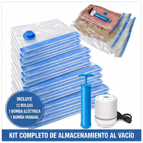 Silmagui Space™ | Kit Premium de 12 Bolsas al Vacío con Bomba Eléctrica y Manual