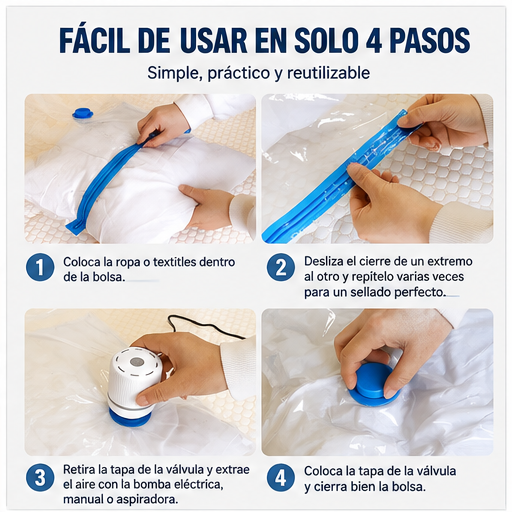 Silmagui Space™ | Kit Premium de 12 Bolsas al Vacío con Bomba Eléctrica y Manual