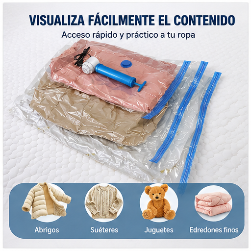 Silmagui Space™ | Kit Premium de 12 Bolsas al Vacío con Bomba Eléctrica y Manual